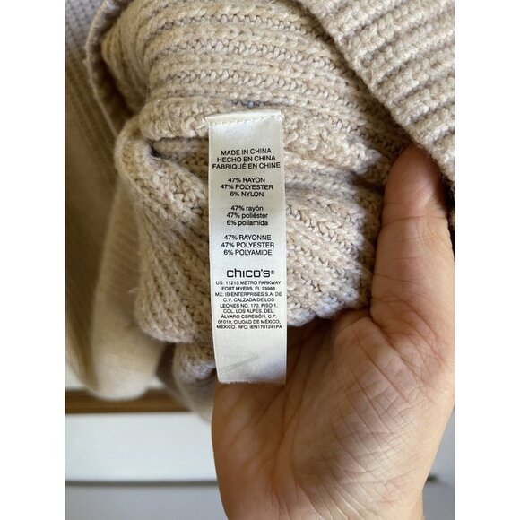 Chico's Size 3 Beige Tan Ribbed Mock Neck Pullover Sweater Soft Rayon Blend - Picture 8 of 8